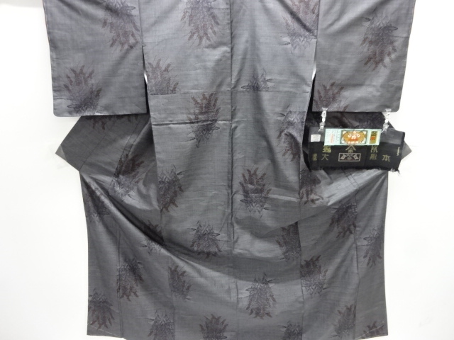 JAPANESE KIMONO / UNUSED / SILK / DORO OSHIMA TSUMUGI / WOVEN LEAVES